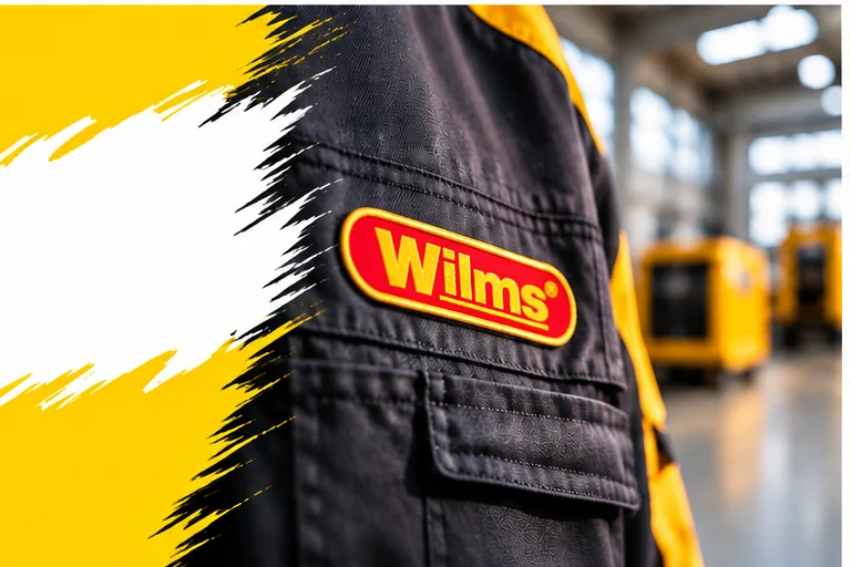 Arbeitsjacke mit Wilms-Logo in einer Werkhalle